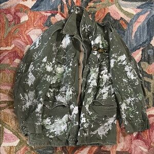 Vintage Camouflage Military Jacket with Hand Painted Splatter